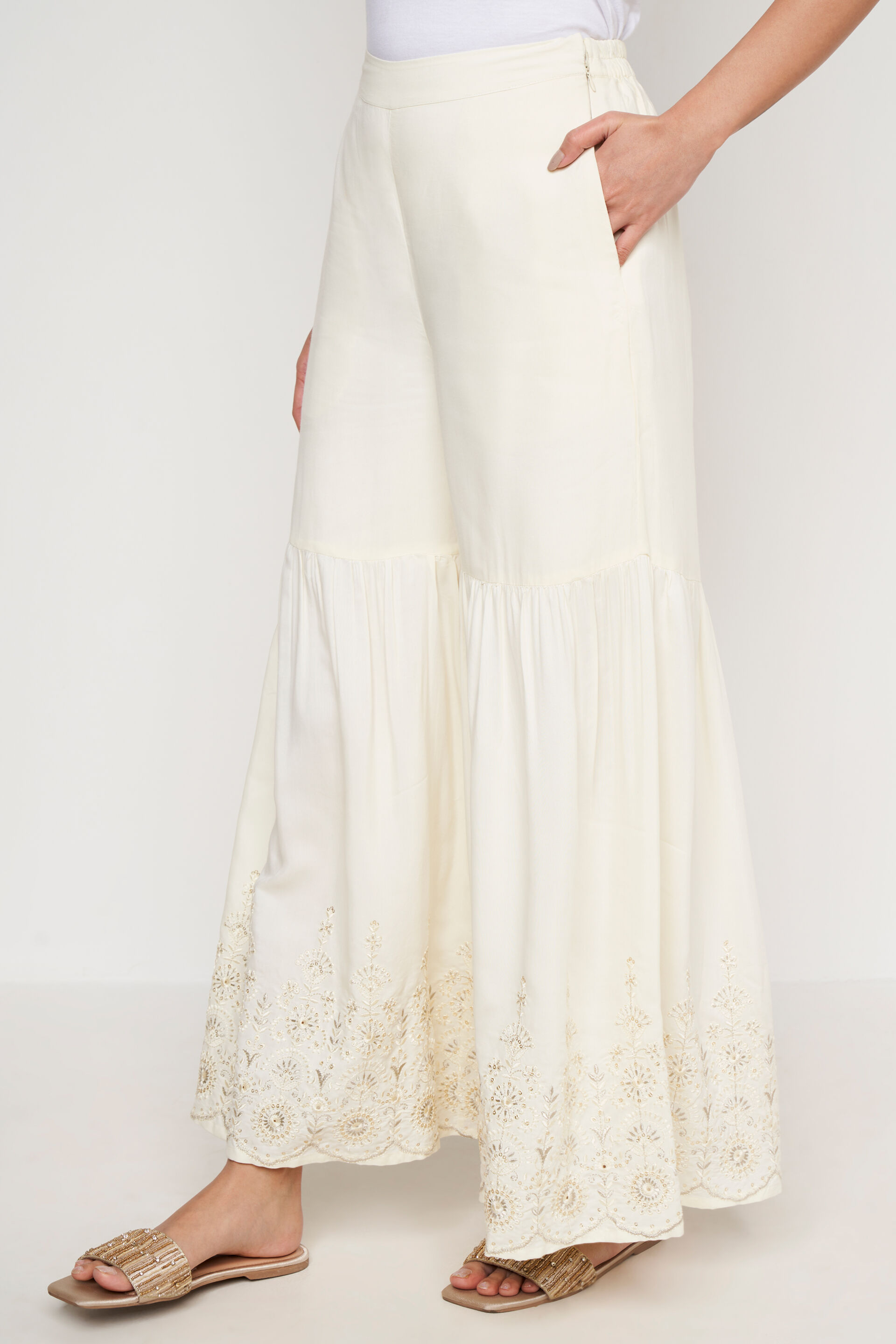 Buy Off White Solid Flared Sharara Online at Best Price at Global